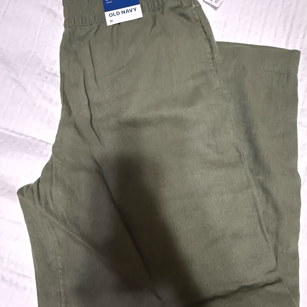 Old Navy Olive Green Linen-Blend Straight Pants